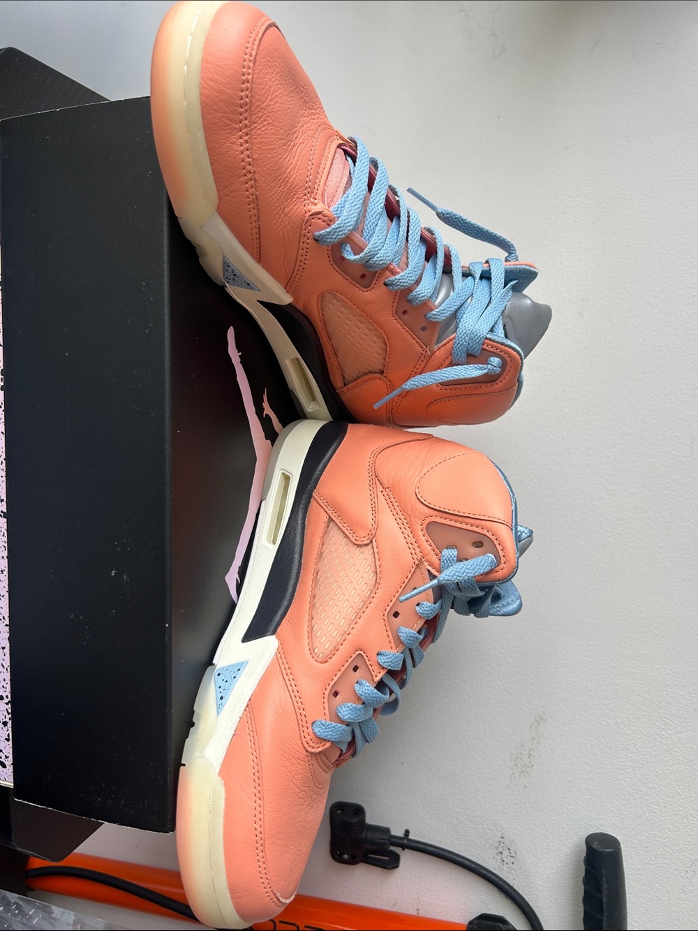 Jordan Women’s Coral and Light Blue High-Top Sneakers